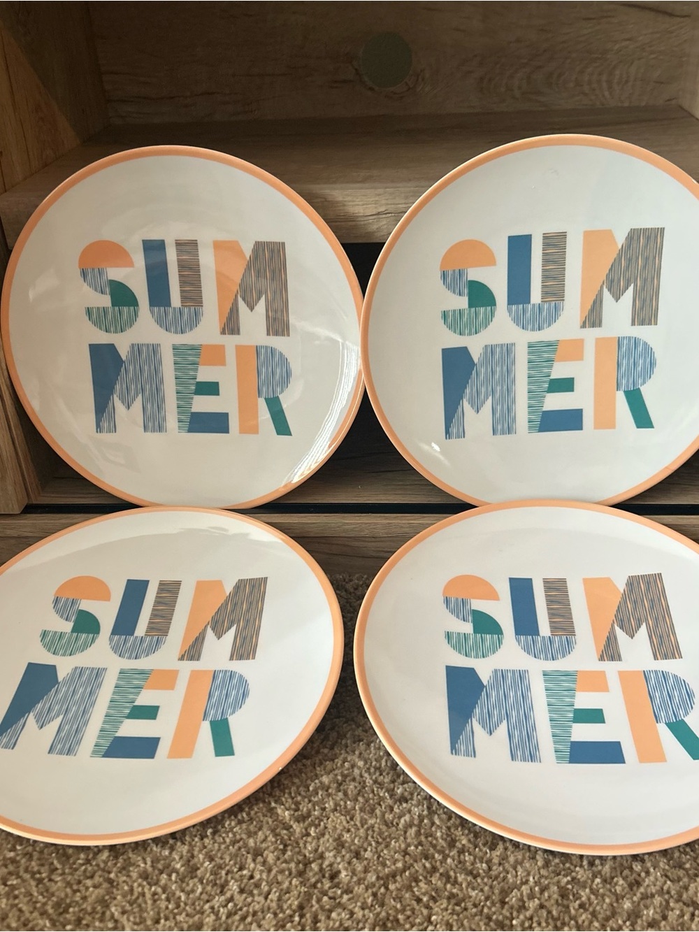 Summer Pattern Melamine Dinner Plates - Peach Rim (Set of 4)